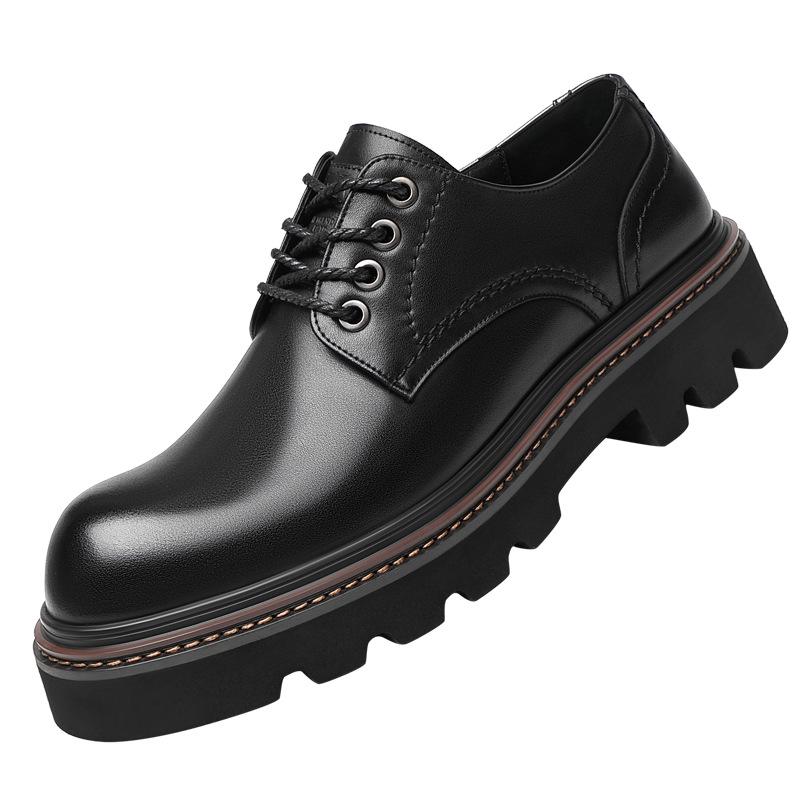Inner heightening shoes men's 8cm spring and autumn new business dress leather shoes men's genuine leather big head casual light sole shoes
