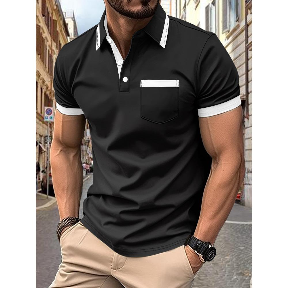 New Men's Polo Shirt with Chest Pocket: Plain, Casual and Stylish Short-sleeved T-shirt