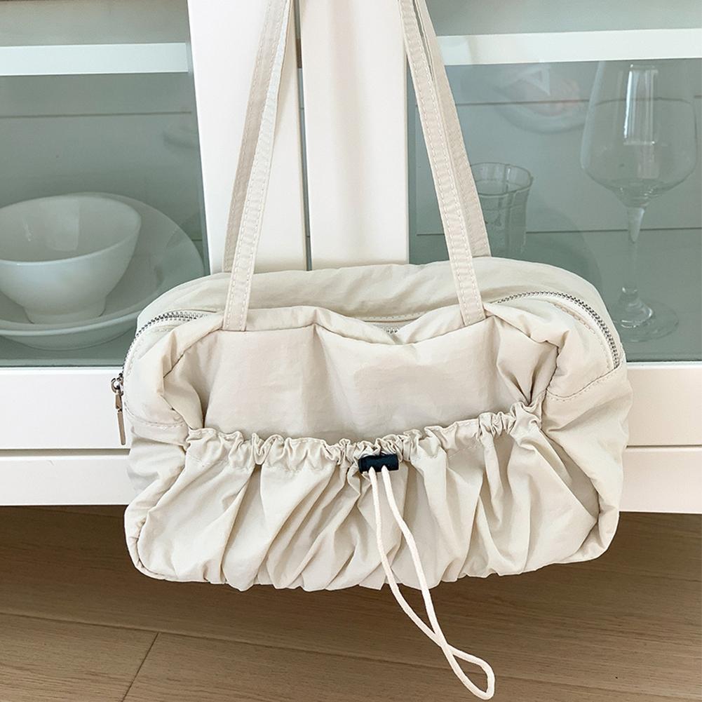 Women Pleated Shoulder Bag Multipurpose Solid Satchel Bag Casual Large Capacity Lightweight Slouchy Travel Bag