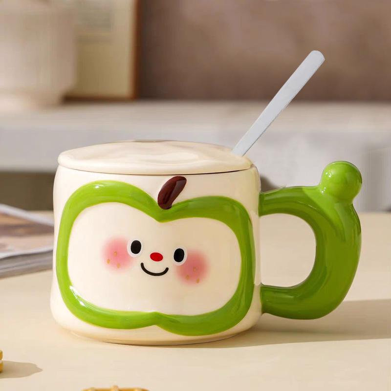 Creative Cute Apple Water Cup High Value Ceramic Mug with Lid Spoon Practical Souvenir Gift Box