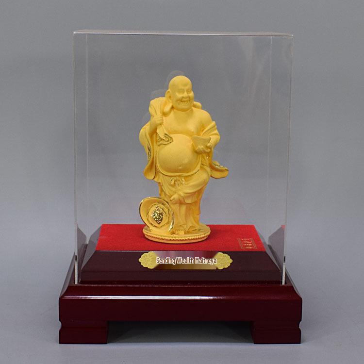 Velour Sand Gold Laughing Maitreya Buddha Statue Ornament for Home and Shop Decor