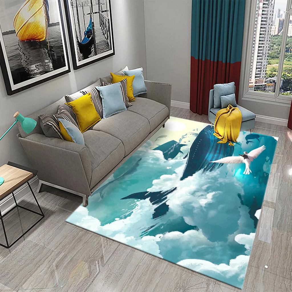 3D Fantasy Dolphin Carpet for Living Room Bedroom Kids Rug Dolphin Series Carpet Hallway Floor Mat Bathroom Kitchen Non-slip Rug