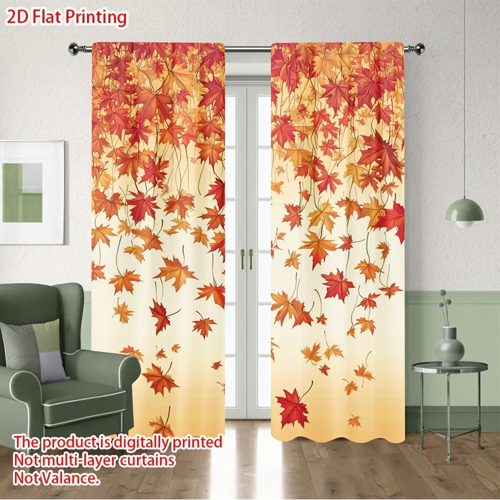 2PCS Digital Printed Curtains, Full of Autumn Leaves Pattern, Beautiful Window Drapes for Living Room Bedroom Home Decor