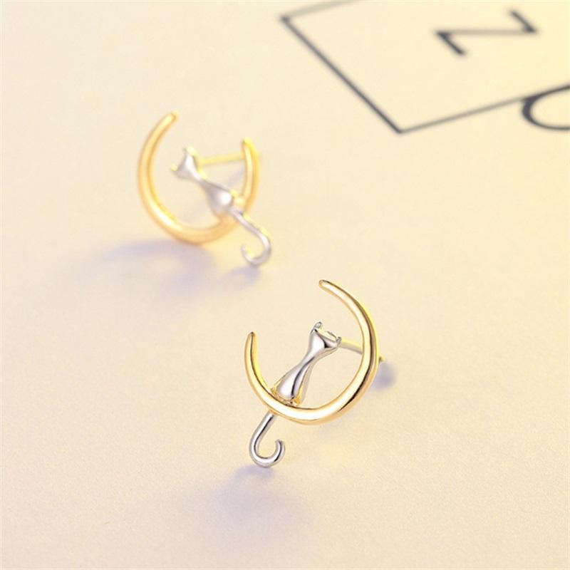 VENTFILLE Silver Gold Color Moon Cute Cat Earrings for Women's Pearl Moonstone Opal Jewelry Gift 925 Stamp Dropship Wholesale