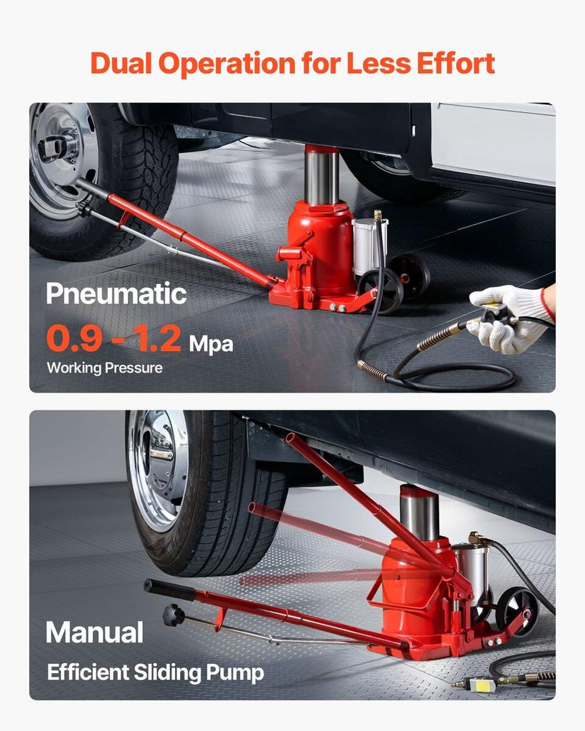 Air Hydraulic Bottle Jack, 50 Ton (110231.5 Lbs) Capacity, 265-410 Mm Lifting Range, Pneumatic/Manual Heavy Duty Welded Bottle Jack with Pump for SUV,