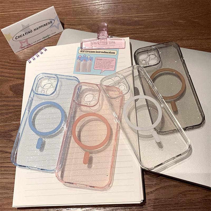 Luxus Glitter Magsafe Transparente Telefonhülle für iPhone 13 14 15 Pro Max Plus Magnetische klare Stoßfängerhüllen