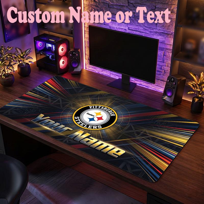 Pittsburgh Steelers Customized Name Text Mouse Pad, Large Desk Mouse Mat Personalized Home Office Present