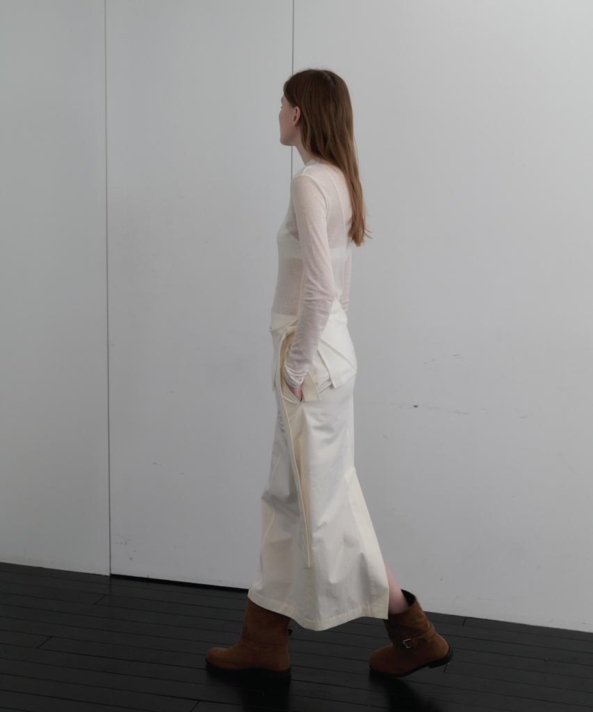 Aente Cotton Slit Long Skirt - Ecru