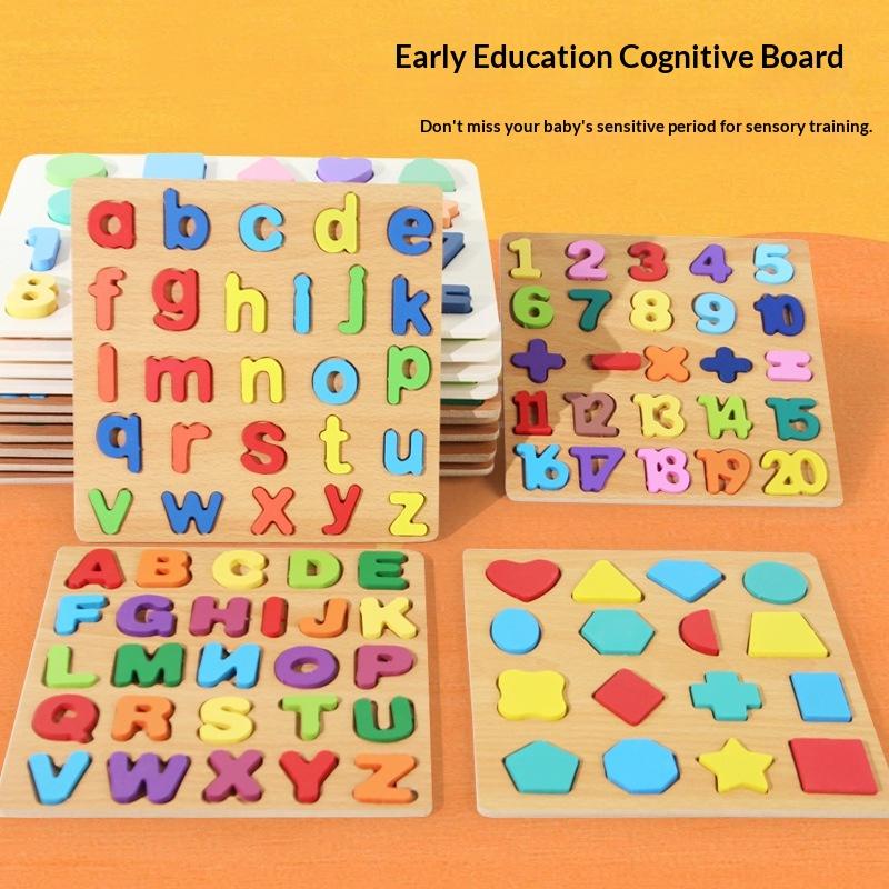 Colorful Alphabet Number Wooden Puzzles Kids Intelligent Matching Game Preschool Children Early Educational Toys