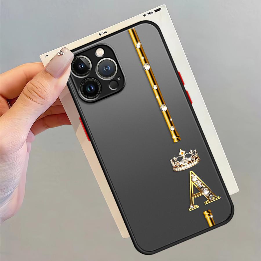 Diamond Crown Queen King Letter Funda Back Phone Cover Case for iPhone 17 Pro Max 11 14 Air 15 7 8 SE XS XR 13 Mini 12 16 Plus