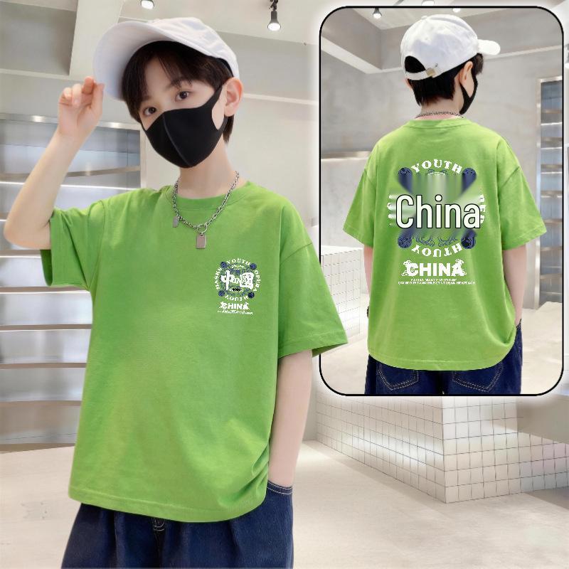 Boys' Trendy Loose Fit Letter Print Cotton T-shirt - Summer 2026