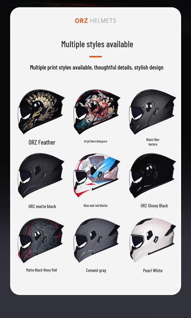 ORZ Bluetooth Flip-up Dual Visor Motorcycle Helmet for Men & Women, HD Full Face, Wingxin Certified for All Seasons.