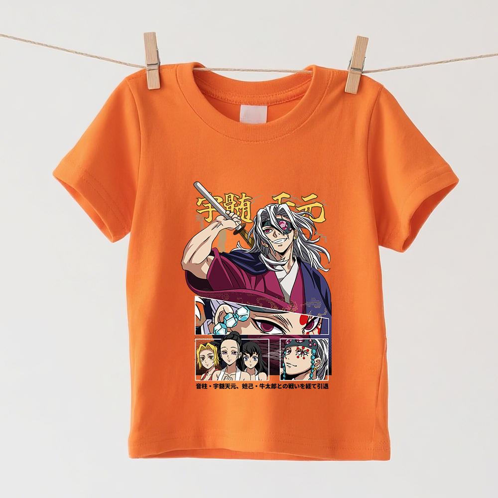 Demon Slayer Uzui Anime Print Cotton Tee for Boys Girls Kids Short Sleeve T Shirts Soft Casual Summer Clothes Top