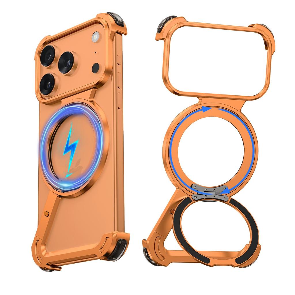 Z Case for IPhone 17 Pro Max Air Phone Cases Frameless Metal Rotating Magnetic Kickstand Protective Cover Shockproof Thin Bumper