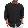 Pánská bavlněná a lněná košile pro zahraniční obchod Dlouhý rukáv Tričko Knoflík u krku Ležérní plážová košile