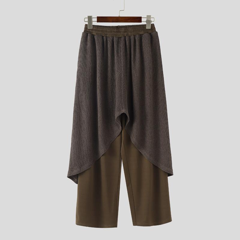 

INCERUN Men Elastic Waist Irregular Ruffled Texture Casual Long Pants Trousers 5XL коричневый