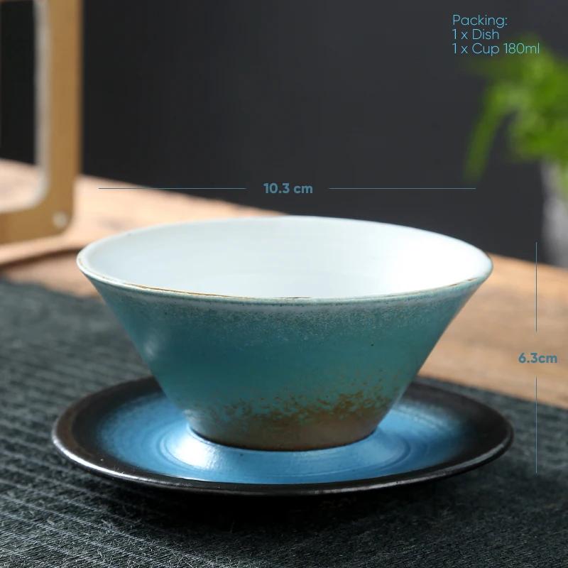 Coffee cup handmade Japanese retro figured cup rough pottery kiln change ceramic mug saucer tea mug coffee cups set  teacup