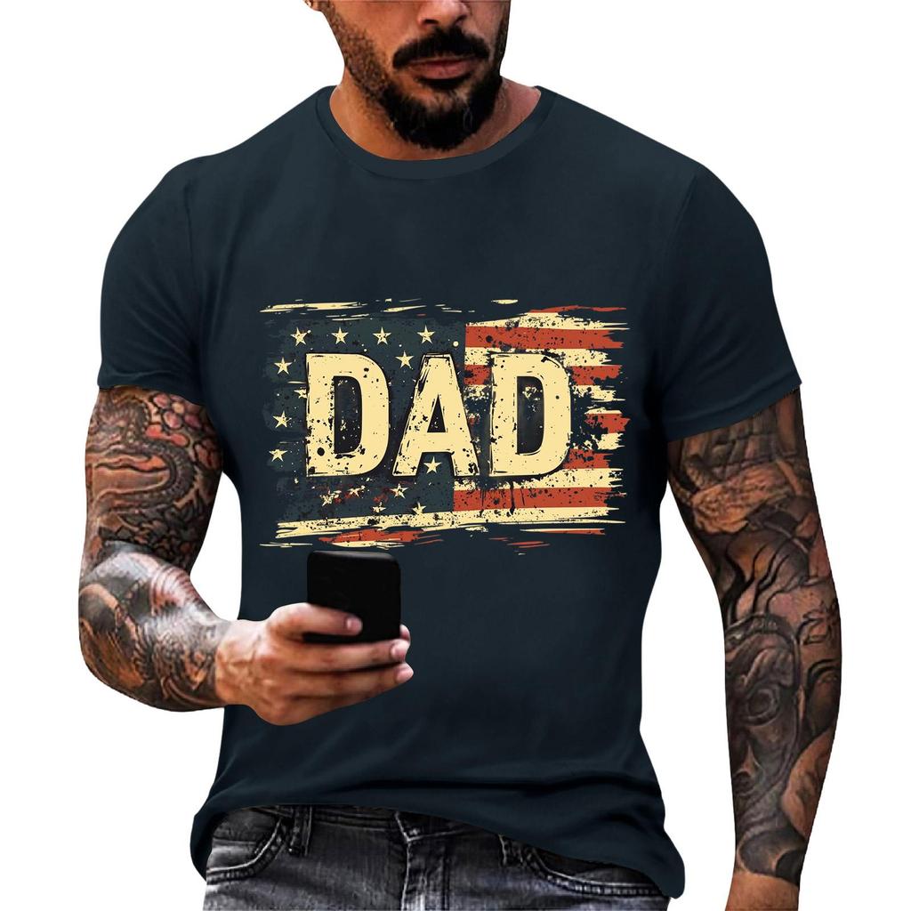 Men's Short Sleeve T Shirt Loose Fit Casual Daily Wear Patriotic Flag Print Dad Graphic Tee for Summer