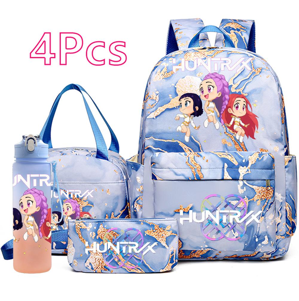 4Pcs/set K-Pop Demon Hunters Printed Backpack Handbag Pencil Case 750Ml Water Bottler for Teenager Boy Girl Large Capacity Waterproof Schoolbag