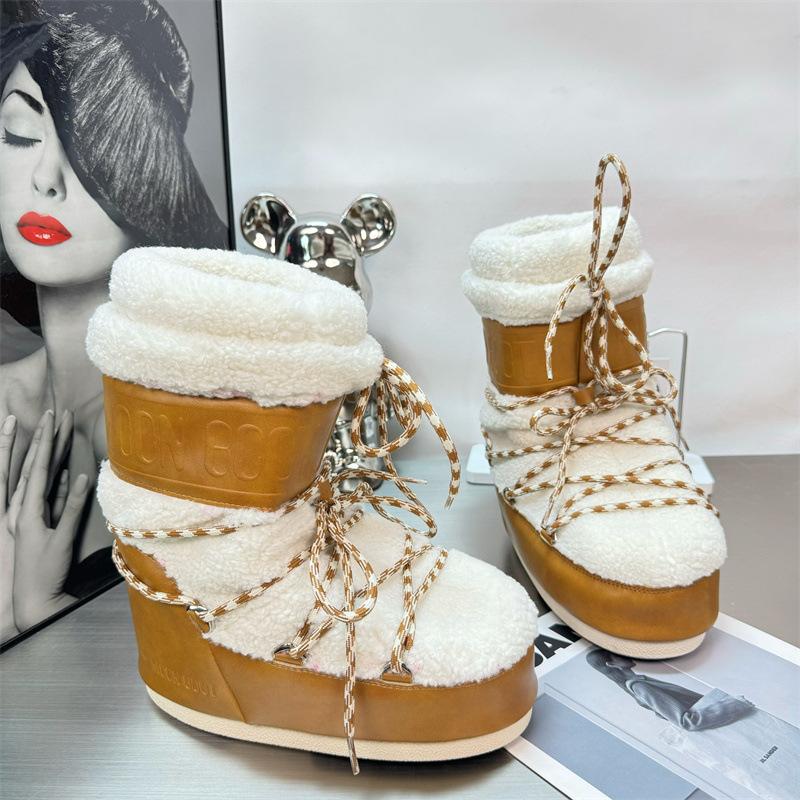 Autumn and winter new moon boots women's non-slip warm snow boots trendy boots ruffian young boots heightening medium tube series
