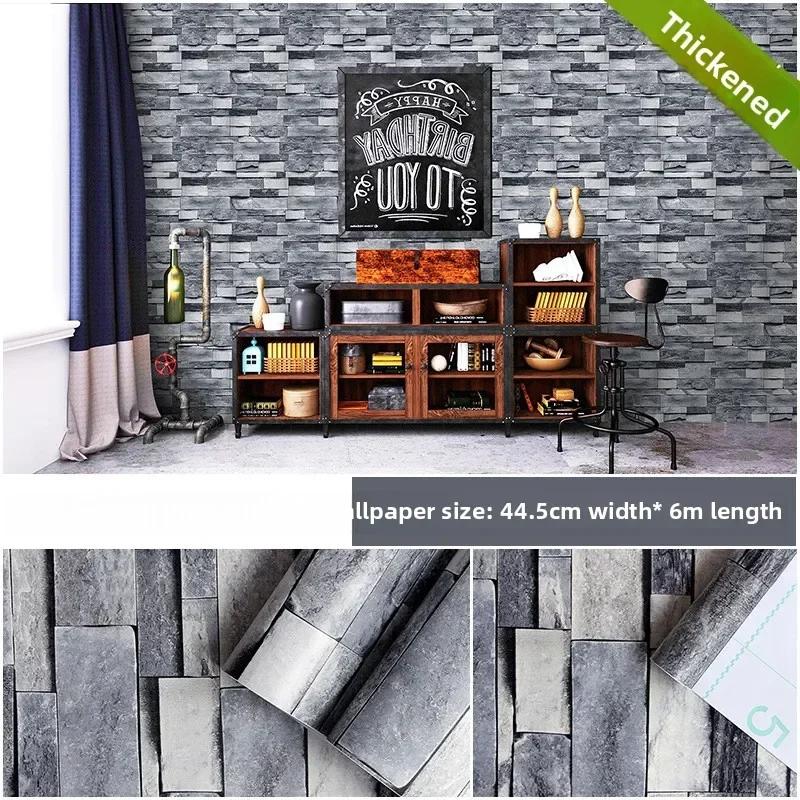 

Vintage 3D Brick Wall Sticker Self-Adhesive Thickened Faux Stone Decals for Industrial Cafe Restaurant Background Decor 1Roll серый