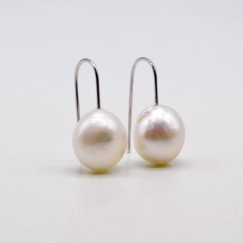 Baroque Pearl Earrings Natural White Freshwater Pearl 925 Silver Hook Short Pendant Women's Earrings Irregular Pearl Jewelry