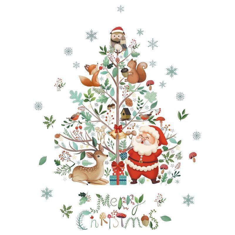 Christmas Window Stickers Santa Claus Xmas Tree Cartoon Glass Decal Merry Christmas New Year Holiday Decorations for Home