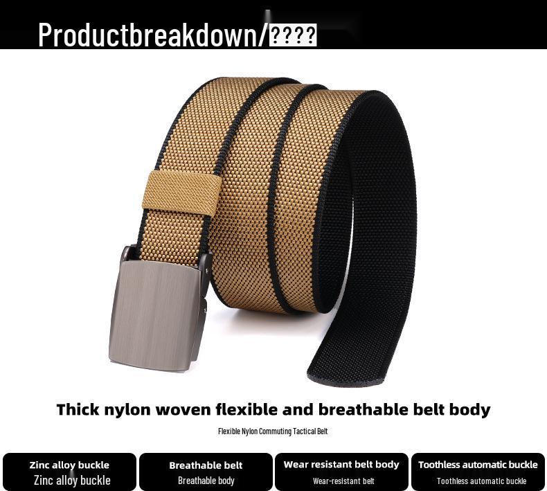 Men's Nylon Woven Canvas Belt with Automatic Buckle - Youth & Student Casual Tactical Belt
