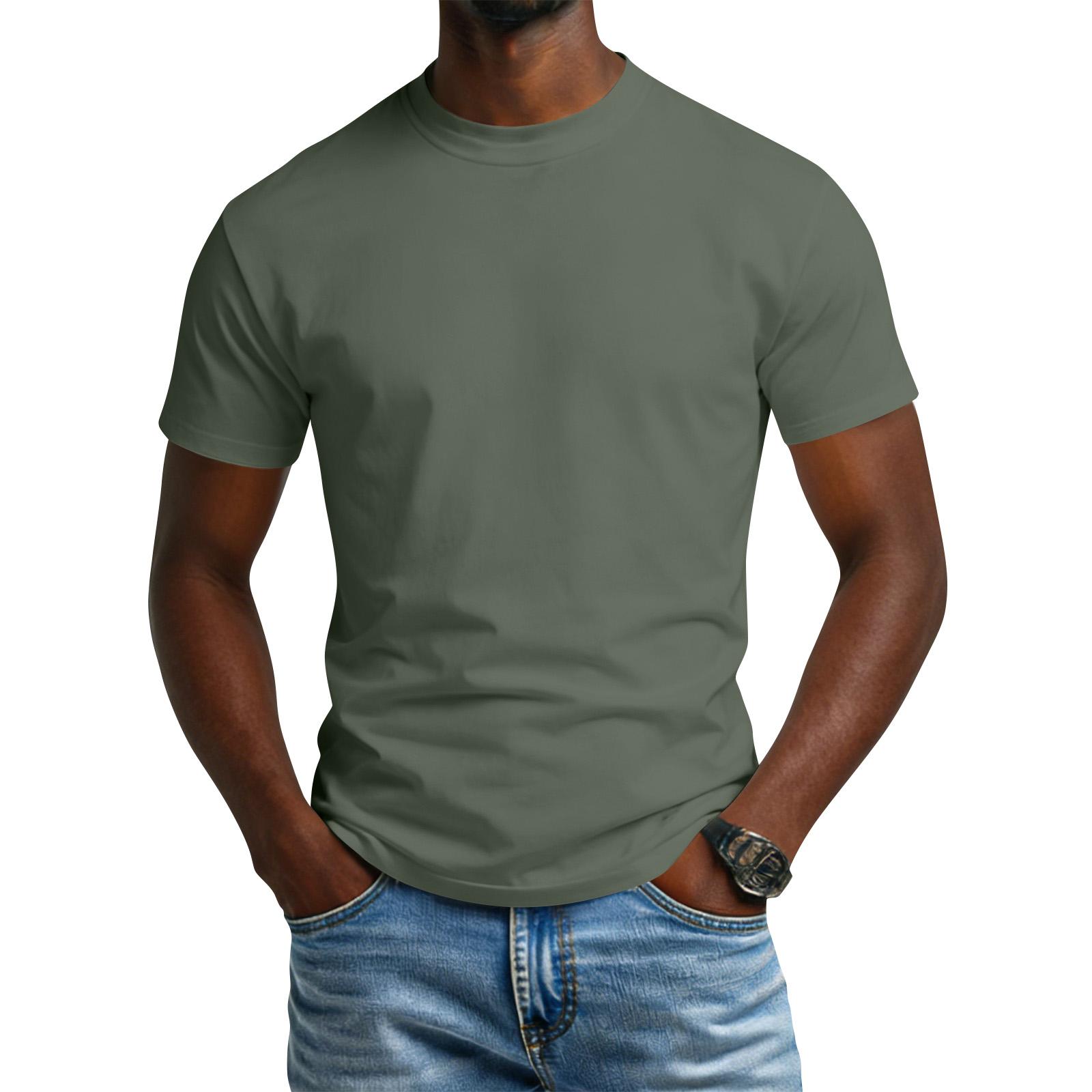 Men s Color Round Neck Top Fashionable Casual Sports Short Sleeved Shirt L