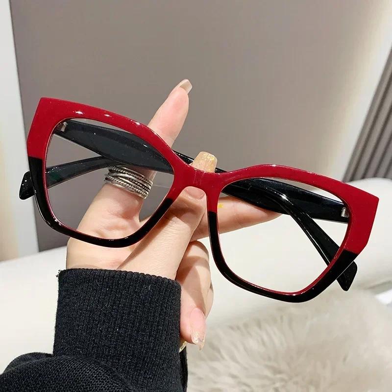 

Женские модные очки Anti-Blue Light Trendy Luxury Large Frame Cat Eye Presbyopia Glasses Full Frame Premium Color Blocked +350