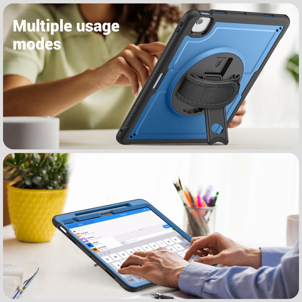 For iPad Air 13 (2025) M3 A3268/(2024) M2 Case Kickstand PC + TPE Tablet Cover with Hand Strap and Shoulder Strap