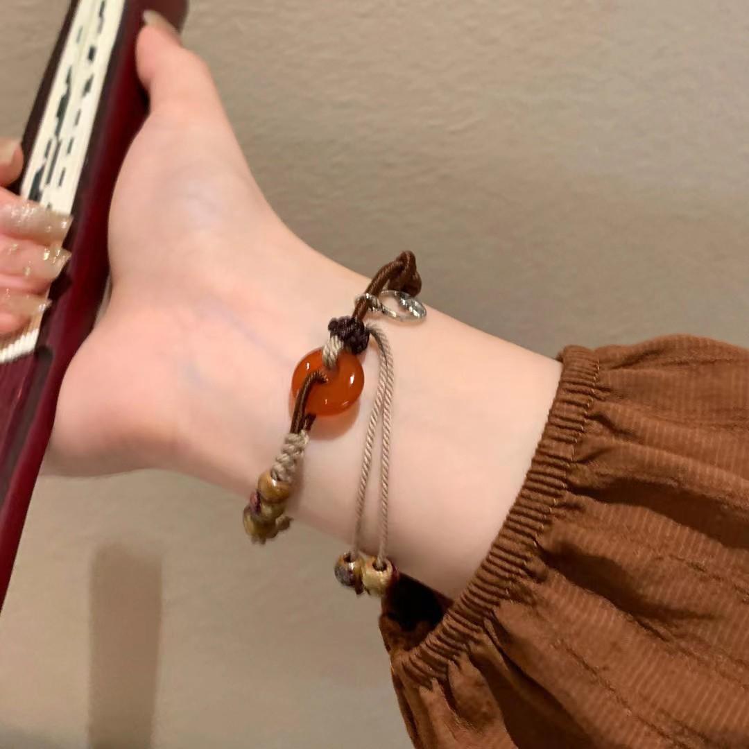 

Maillard Amber Safety Buckle Bracelet Women S New Chinese Woven Hand Rope Retro Ethnic Style Jewelry