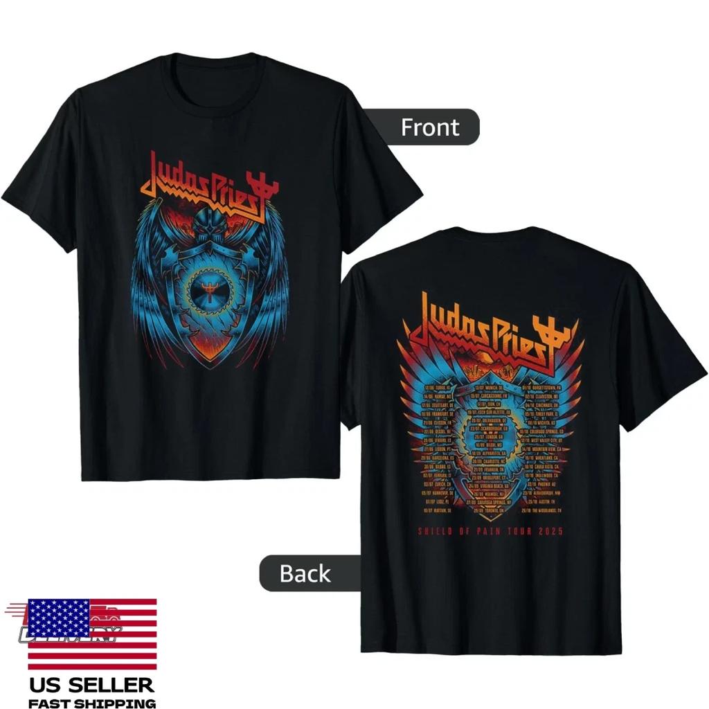 Sale Judas Priest Shield Of Pain Tour 2025 Shield Wings Double-Sided T-Shirt
