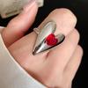 Red Zircon Smooth Heart-Shaped Open Ring Simple  Finger Rings Jewelry For Women