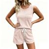 Sleeveless Tank Top and Drawstring Waist Shorts Set with Pocket Ribbed Texture Casual Two Piece Lounge Outfit for Women