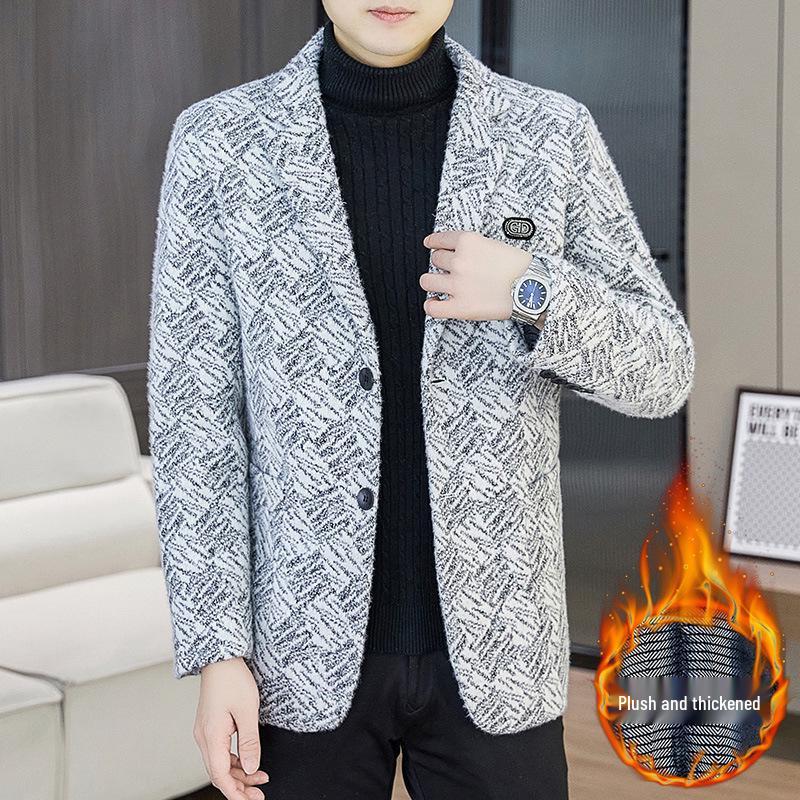 Men's Fashionable Lapel Plus Velvet Jacket - 2025 Autumn/Winter Casual Versatile Style