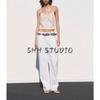 Spring and Summer New Women's Clothing Linen Blended Heart-Shaped Collar Ruched Design Minimalist Camisole Tops 3067028