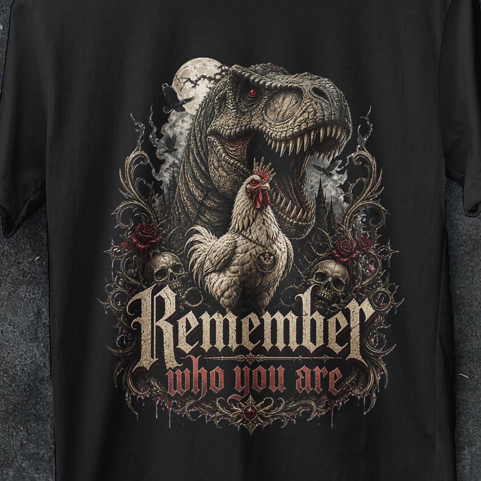 Remember Who You Are Shirt, T-Rex Chicken Evolution Shirt, Chicken Dinosaur Shirt, Funny Science Shirt, Paleontology gifts, Meme shirt M