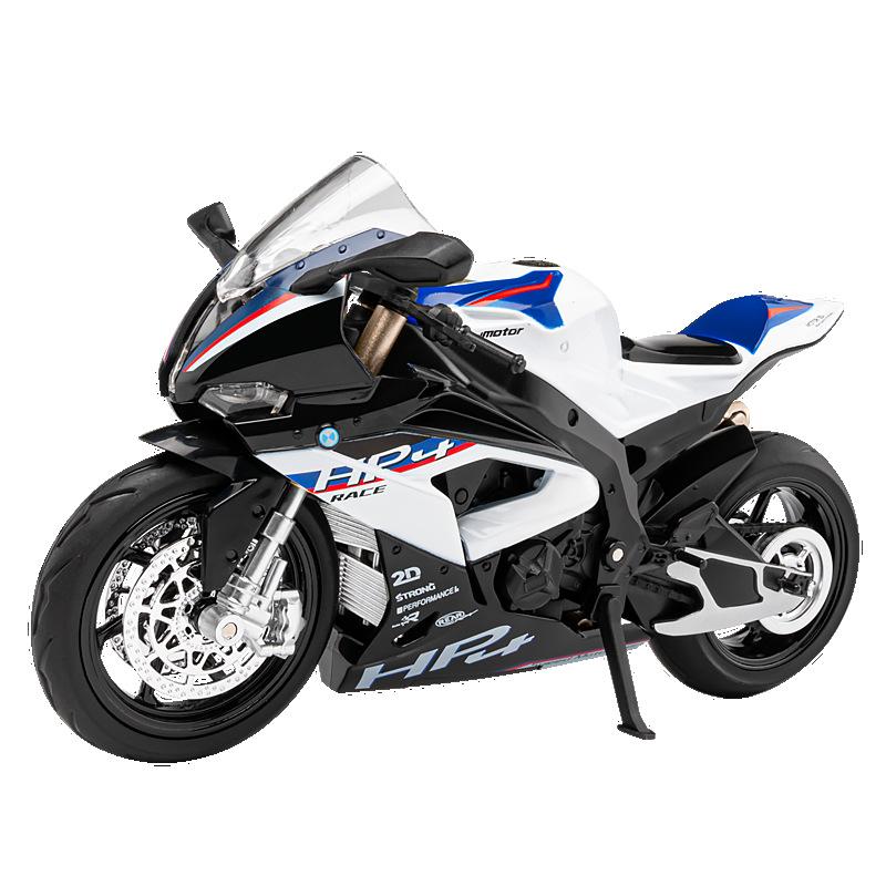 

Модель мотоцикла BMW HP4 в масштабе 1/12, игрушка, литой под давлением сплав, свет, музыка, амортизация, мотор, миниатюрные модели, подарки на день рождения для детей белый