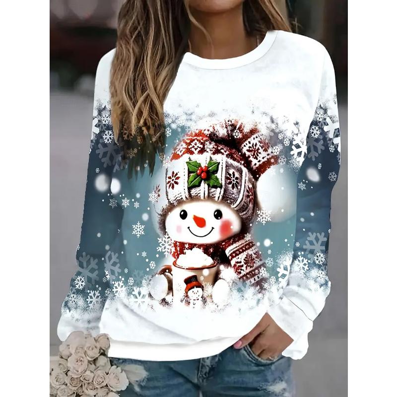 Christmas Women's Pullover Sweatshirt Hoodies Graphic Snowman Fashion Casual Long Sleeve Crew Neck Round Neck Regular Tops Street Dailywear