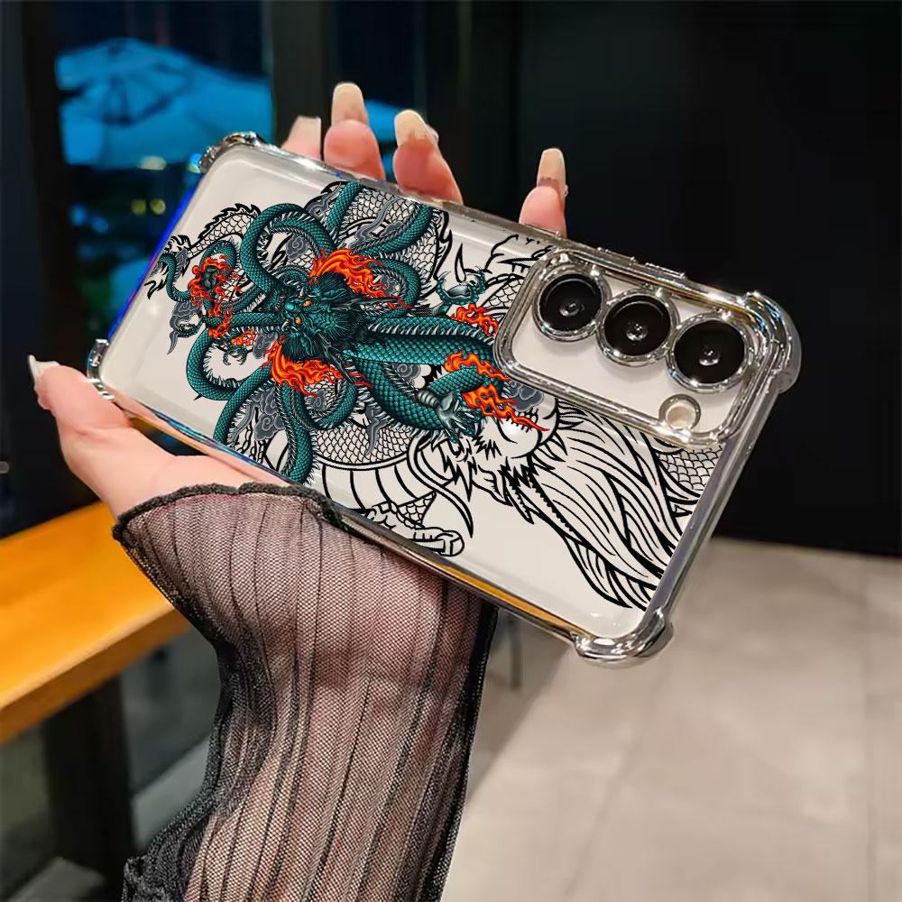 God Black Dragon Cyan Funda For Samsung S26 Ultra Phone Case For Galaxy S25 FE S26 S24 S23 S22 S21 Ultra S20 Plus 5G Clear Cover