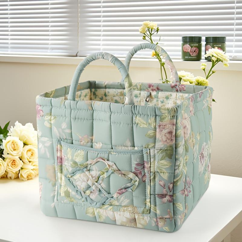 Floral Fabric Storage Bins with Handles, Multi-compartment Organizer for Clothes & Accessories, Bedroom Bathroom Use