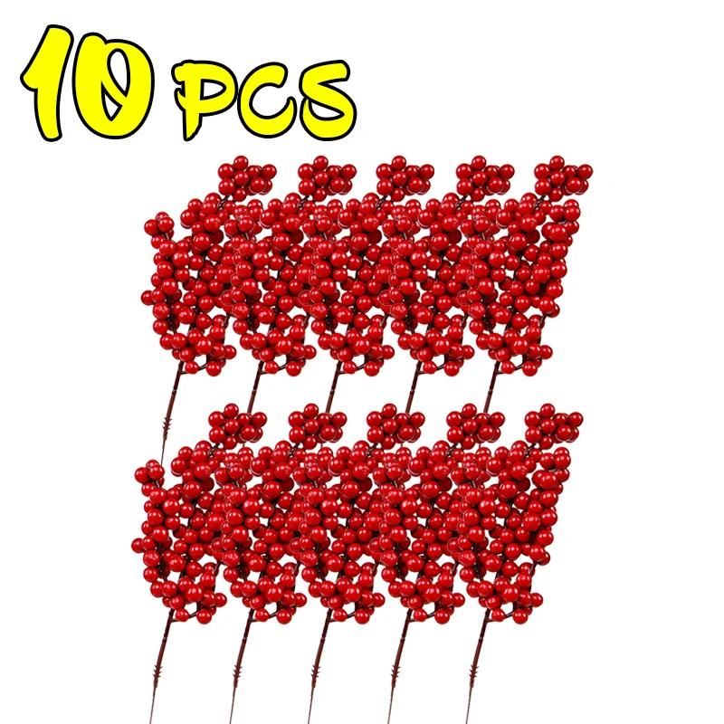 50/1PCS Christmas Red Berry Branches Artificial Holly Berries Stamen Fake Flowers Plants Ornaments for New Year Party Home Decor