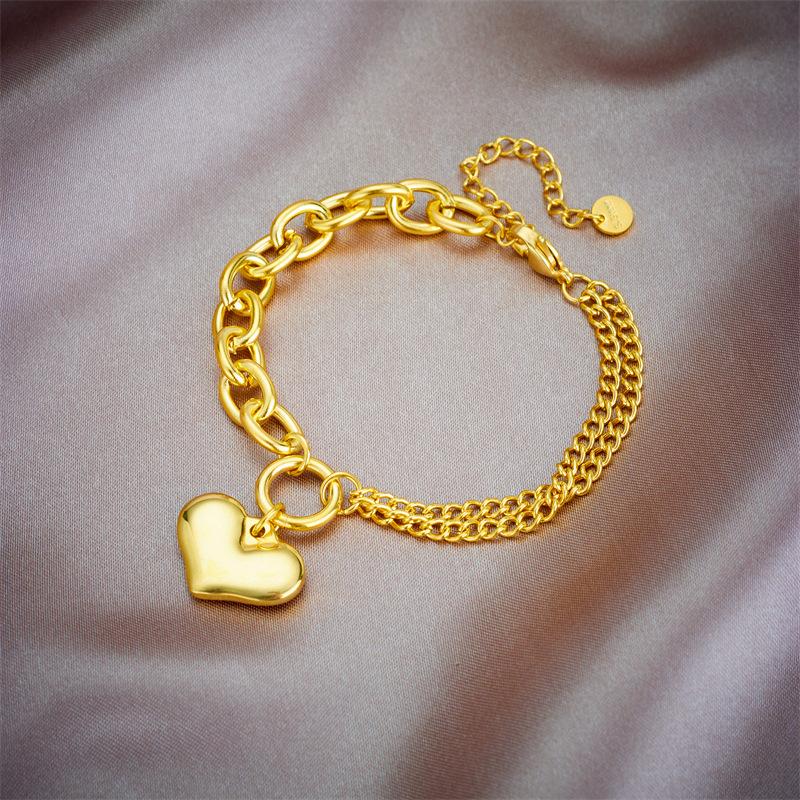 Золотой Браслет с Двойной Цепочкой в Форме Сердца для Женщин Изящные Украшения золотой