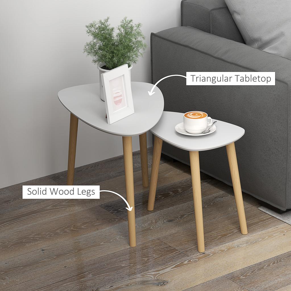 Nesting Coffee Table, Set of 2 Side Tables, Stacking End Tables with Solid Wood Legs, for Living Room Bedroom, Light Grey