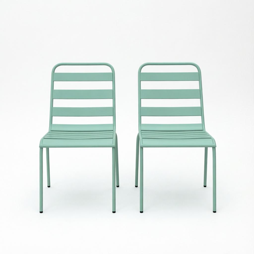 Set of 2 Stackable Garden Chairs Made of Metal, Green Balcony Chairs Patio Chairs Weatherproof for Garden, Terrace and Balcony