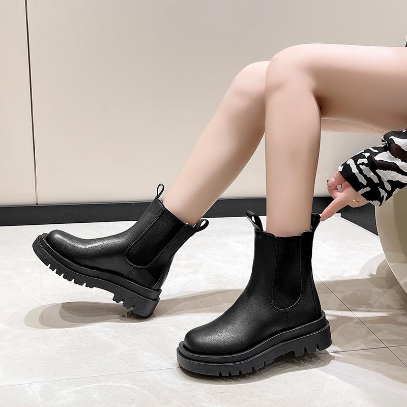 Fashion Winter Boots Lady Women's Rubber Shoes Rain Boots-Women Zipper Round Toe 2024 Med Autumn Ankle Lolita Large Size Rock Fabric Hoo