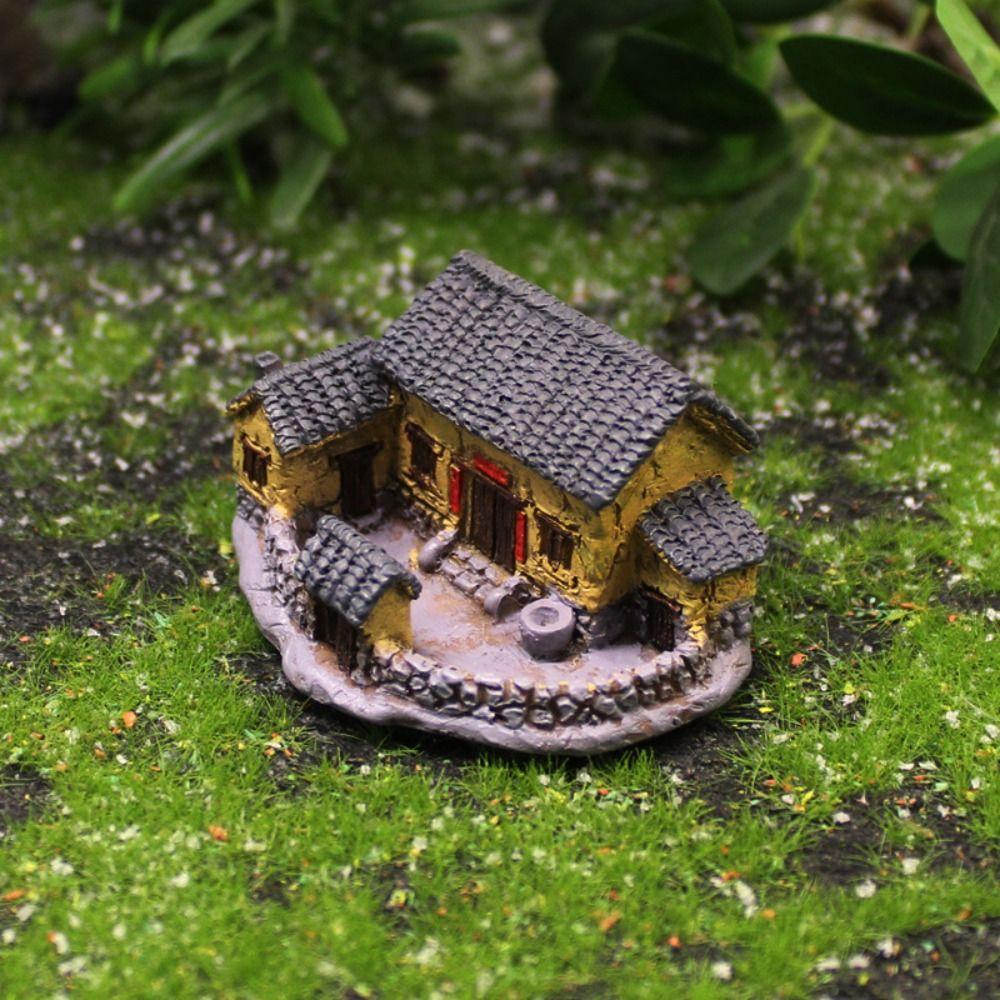 White Yellow Resin Village Houses DIY House Figurines Chinese Archway Miniatures  Home Decor