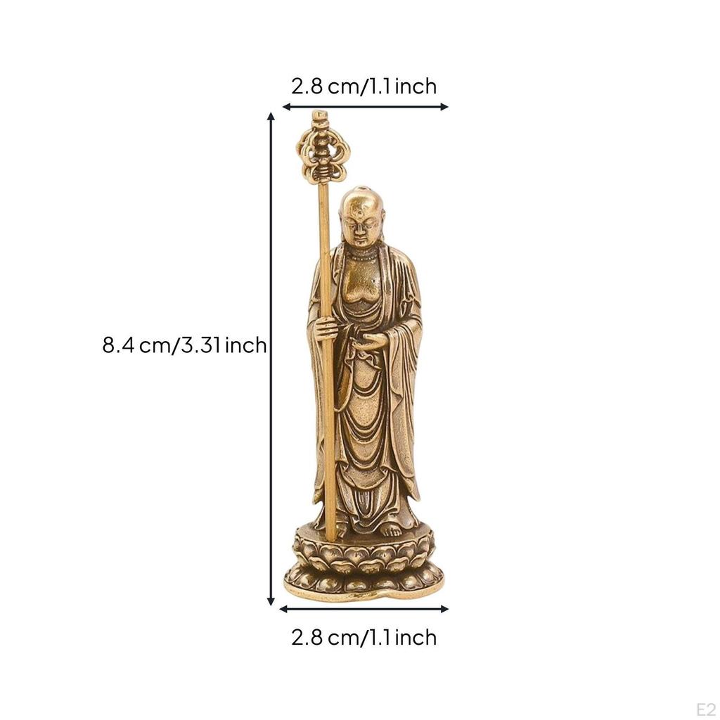 Dizang Bodhisattva Statue Brass Buddhist Miniature Figurine for Buddhists,