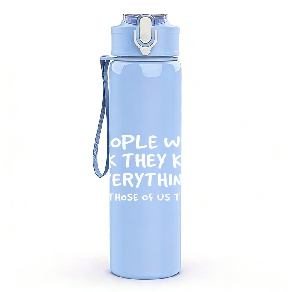 1PC Blank Faint Watermark Text Print 750ml Color Plastic Sports Water Bottle Leakproof Flip Straw Lid Suitable for Sports Office Home Use